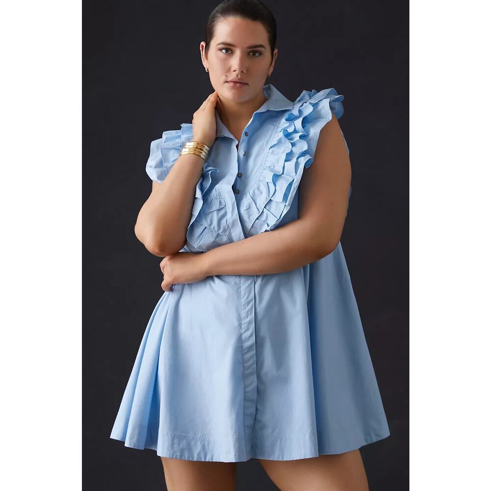 New Anthropologie Maeve Ruffled Button-Front Mini Dress Size 16W - Picture 7 of 7
